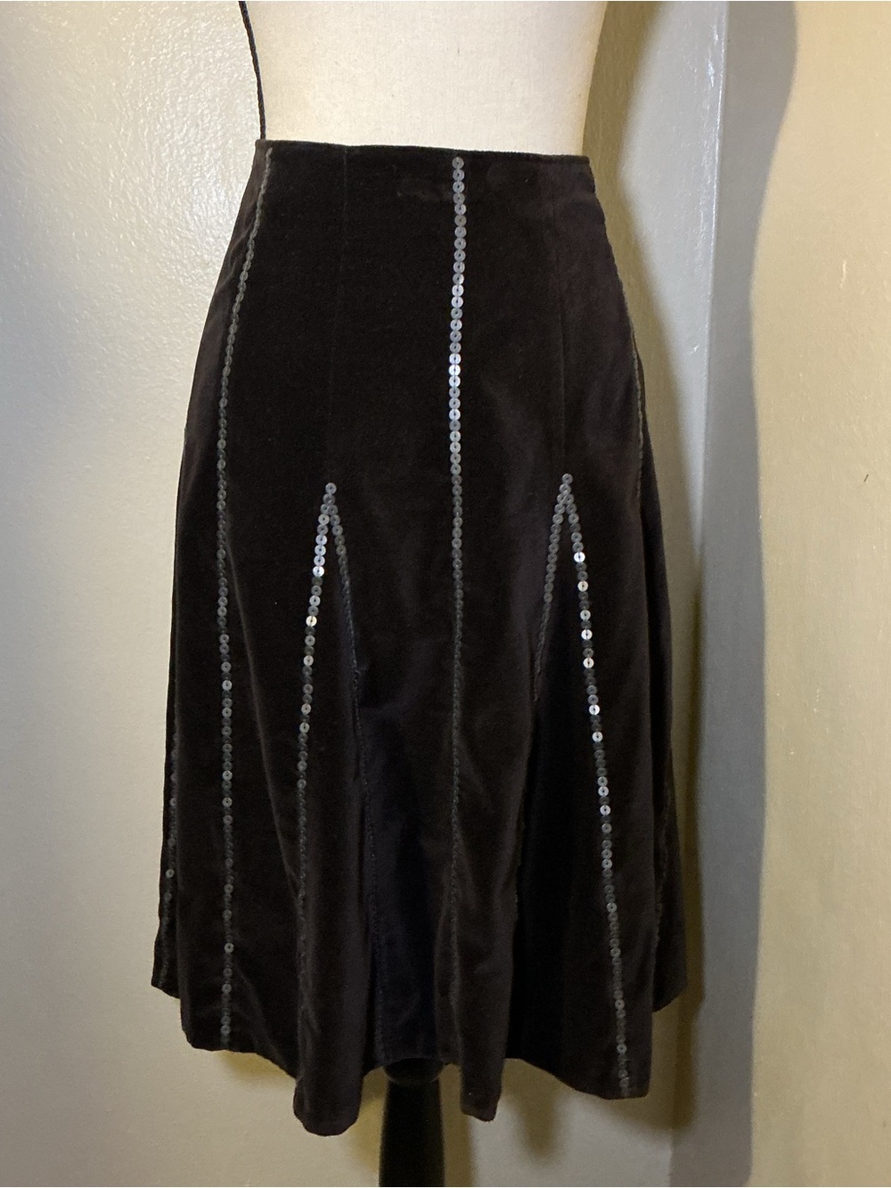 Soft Surroundings 1X Brown Cotton Skirt with Bronze Sequin Embellishment - Picture 4 of 9